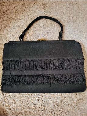 Black Fringe Vintage Top-Handle Women's Bag
